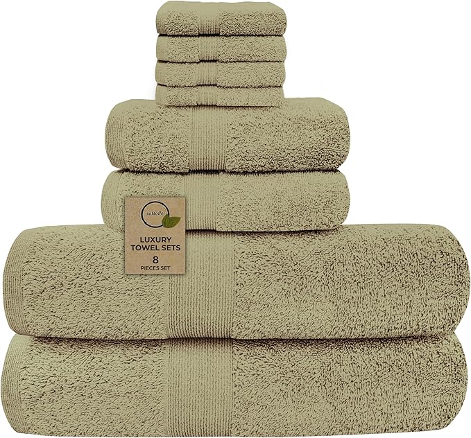 Softolle Luxury 8 Piece Towel Set, 2 Bath Towels 2 Hand Towels 4 Washcloths, Towels for Bathroom, Home, Spa & Gym - Highly Absorbent (Sage Green)
