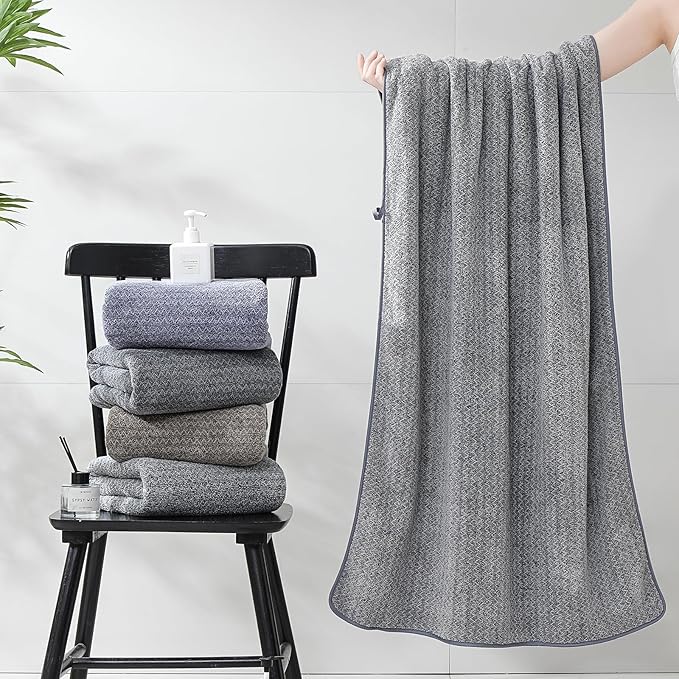 Ultra Soft Bath Towel Set,12 Piece (4 Bath Towels,4 Hand Towels,4 Washcloths) Family Bathroom Towels Set with Hanging Loop,Quick Dry Extra Absorbent Shower Towel for Bathroom,Hotel,Spa-Dark Gray