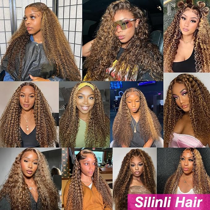 200% Density Highlight Ombre Deep Wave Lace Front Wigs Human Hair 4/27 Colored Honey Blonde Human Hair Wig 13x6 HD Lace Front Wig Pre Plucked 22 Inch