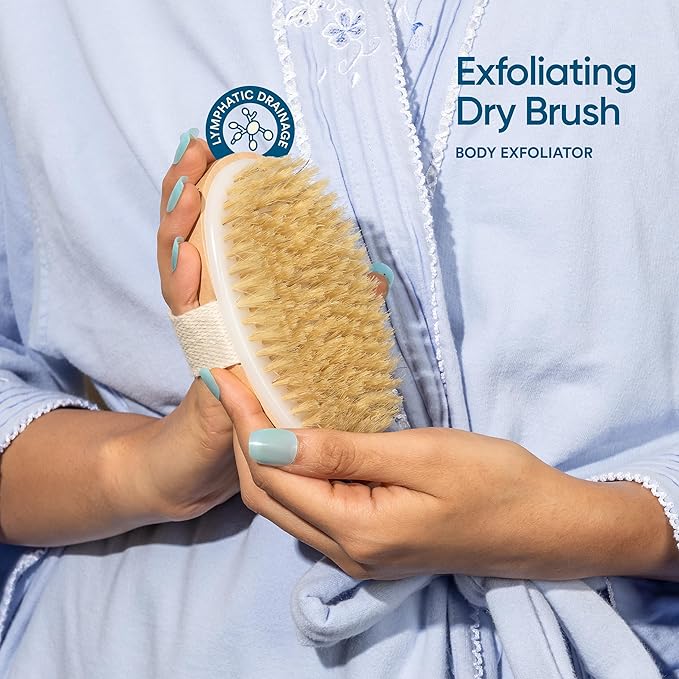 Exfoliating Oval Dry Bath Brush for Lymphatic Drainage & Cellulite Appearance Sheds Dead Skin Cells & Prevents Ingrown Hair Wooden Bath Brush Count 1 (Pack of 1) Brown