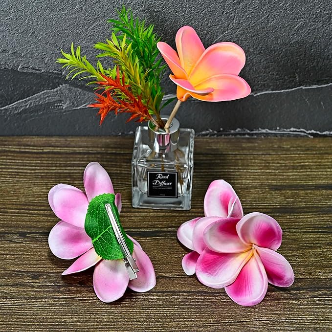 Pack of 2 Real Touch Flowers Hawaiian Flower Hair Clips Plumeria Hibiscus Hair Clips Handmade Hair Accessories for Beach Wedding Bridal Party Mother's Day Women Girls Holiday Gifts (c-801, 2pcs)