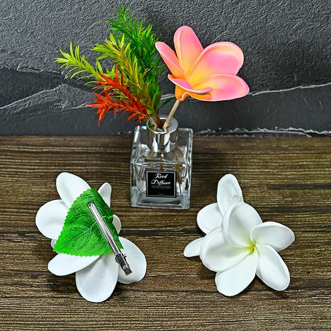 Pack of 2 Real Touch Flowers Hawaiian Flower Hair Clips Plumeria Hibiscus Hair Clips Handmade Hair Accessories for Beach Wedding Bridal Party Mother's Day Women Girls Holiday Gifts (c-809, 2pcs)