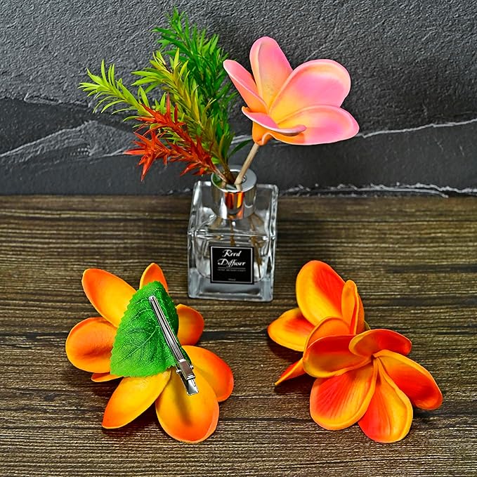 Pack of 2 Real Touch Flowers Hawaiian Flower Hair Clips Plumeria Hibiscus Hair Clips Handmade Hair Accessories for Beach Wedding Bridal Party Mother's Day Women Girls Holiday Gifts (c-819, 2pcs)