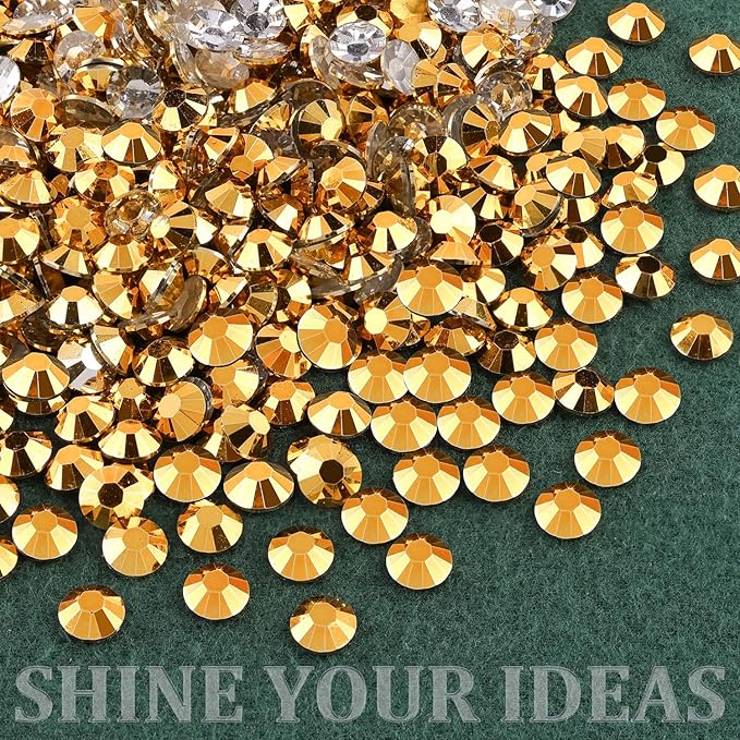 Resin Rhinestones for Crafting with B7000 Jewelry Glue, 2 Boxes Gold Flatback Crystals with 3Pcs 10ml Glue for Bedazzling Crafts DIY Nail Art Makeup,Non Hotfix Gems for Clothing Shoes