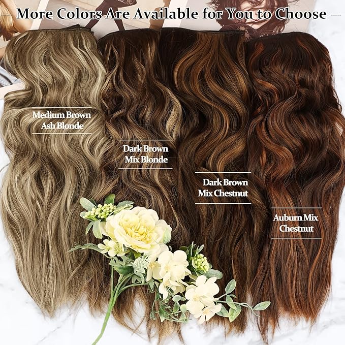 NAYOO Clip in Hair Extensions for Women 20 Inch Long Wavy Curly Auburn Mix Chestnut Hairpieces Full Head Synthetic Hair Hairpieces(6PCS,Auburn Mix Chestnut)