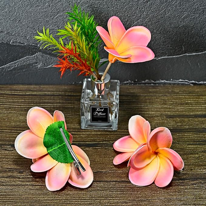 Pack of 2 Real Touch Flowers Hawaiian Flower Hair Clips Plumeria Hibiscus Hair Clips Handmade Hair Accessories for Beach Wedding Bridal Party Mother's Day Women Girls Holiday Gifts(c-824, 2pcs)
