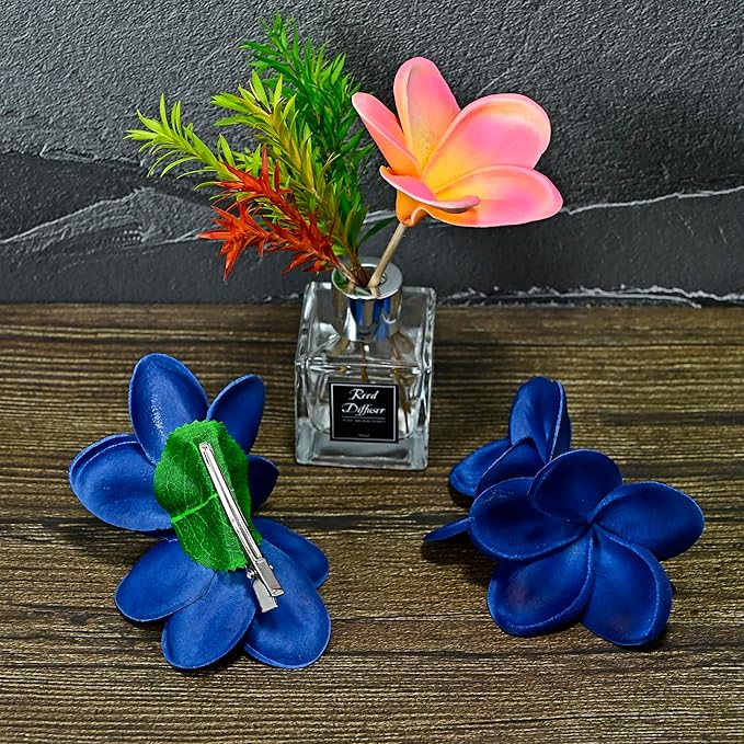 Pack of 2 Real Touch Flowers Hawaiian Flower Hair Clips Plumeria Hibiscus Hair Clips Handmade Hair Accessories for Beach Wedding Bridal Party Mother's Day Women Girls Holiday Gifts (c-828, 2pcs)