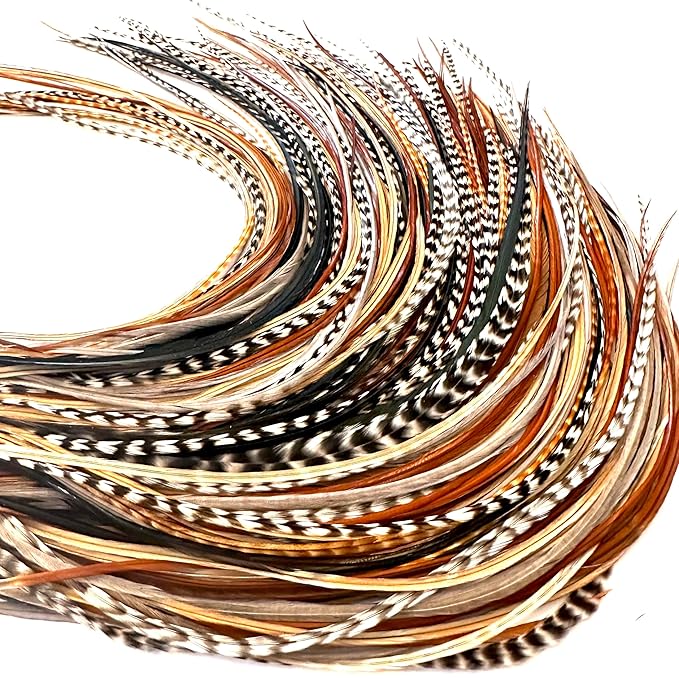 21 Natural Color Hair Extensions – 7”–12” Long – DIY Rooster Kit with 20 Micro-Link Beads – 100% Real Feathers – Eye-Catching Boho Style