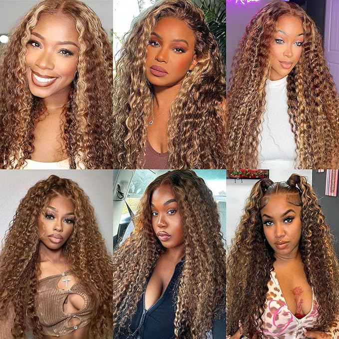 30 Inch Honey Blonde Curly Wig Human Hair Jerry Curly 200 Density 13x6 HD Lace Front Wigs Human Hair Pre Plucked Highlight Ombre HD Lace Frontal Wig 4/27 Curly Wigs For Black Women Wet And Wavy Wig