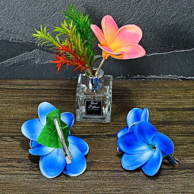 Pack of 2 Real Touch Flowers Hawaiian Flower Hair Clips Plumeria Hibiscus Hair Clips Handmade Hair Accessories for Beach Wedding Bridal Party Mother's Day Women Girls Holiday Gifts (c-802, 2pcs)