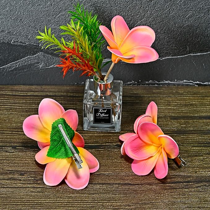 Pack of 2 Real Touch Flowers Hawaiian Flower Hair Clips Plumeria Hibiscus Hair Clips Handmade Hair Accessories for Beach Wedding Bridal Party Mother's Day Women Girls Holiday Gifts (c-806, 2pcs)