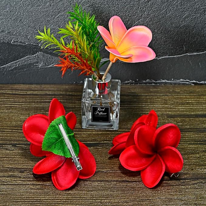 Pack of 2 Real Touch Flowers Hawaiian Flower Hair Clips Plumeria Hibiscus Hair Clips Handmade Hair Accessories for Beach Wedding Bridal Party Mother's Day Women Girls Holiday Gifts (c-818, 2pcs)