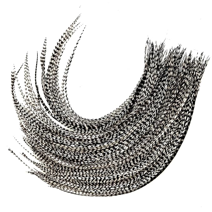 21 Grizzly Color Hair Extensions – 9”–14” Long – DIY Rooster Kit with 20 Micro-Link Beads – 100% Real Feathers – Eye-Catching Boho Style