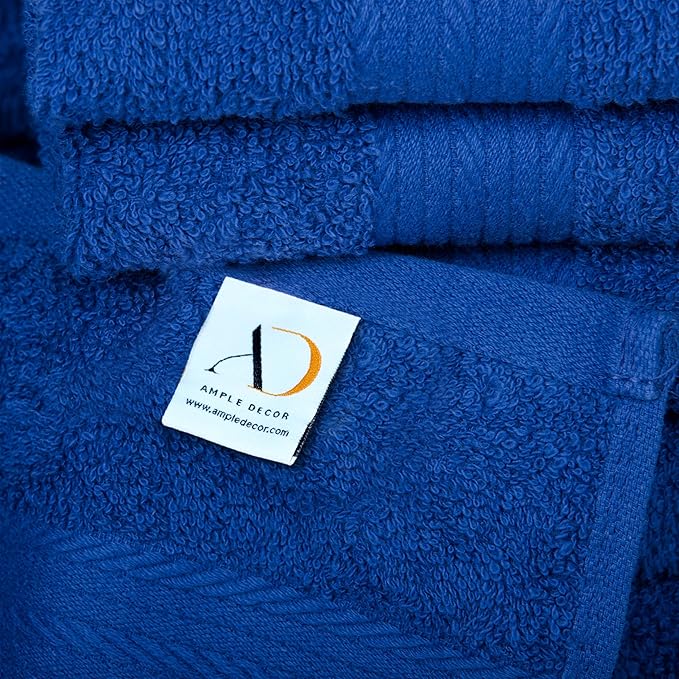 Ample Decor Washcloths Set of 5 12 X 12 Inch 100% Cotton 600 GSM, Soft Absorbent and Reusable Fingertip Towels, Ideal for Bathroom, Powder Room - Navy Blue