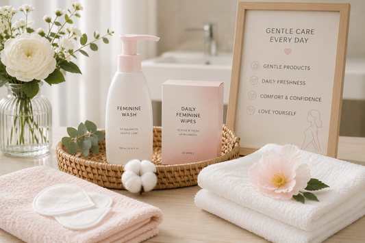 Gentle feminine care routine products for daily comfort and freshness
