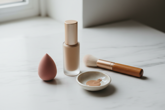 Woman testing foundation shade on jawline in natural light — foundation matching guide at Earnendel Store