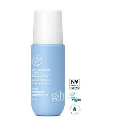 G&H Protect Anti-Perspirant Roll-On Deodorant Long-Lasting Protection – Plant Based Formula- Green Tea and Cica Extract - Each Item Has 100 ml, 3.4 Fl Oz, (Pack of 4)
