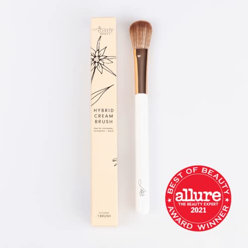 Monika Blunder Beauty - Hybrid Cream Brush - Clean Beauty Synthetic Duo-Fiber in White and Rose Gold - Hybrid Face - Non-Toxic, Vegan, Cruelty-Free, Clean Makeup