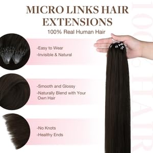 GOO GOO Micro Link Tip Hair Extensions Real Human Hair, 20inch 50g 50S, Cold Fusion Micro Link Tip, Invisible Remy Hair Extensions, 2 Dark Brown