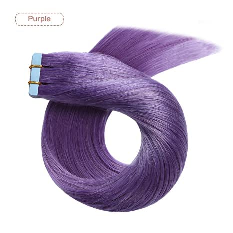 YILITE 20Pieces/Pack 50G Purple Tape in Hair Extensions Human Hair 18 Inch 50g/pack Seamless Invisible Straight Tape in Hair Extensions,Skin Weft Remy Human Hair Tape in Extensions(18inch Purple)