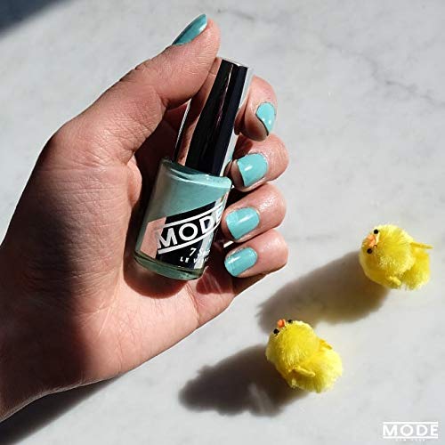 MODE Robins Egg Blue Turquoise Nail Polish, Long Lasting Nail Lacquer Color, Chip Resistant Strengthening Protection, Pro Wide Contour Brush, Vegan, NY Made, 7 Soir Le Vernis, Unlimited Happiness