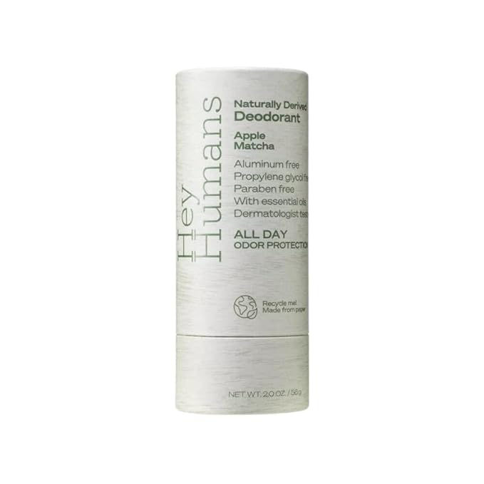 Hey Humans Deodorant, Aluminum Free Deodorant for Women and Men, Contains Naturally Derived Ingredients, All Day Odor Control, Refreshing Essential Oils, Earth Friendly Package, Apple Matcha