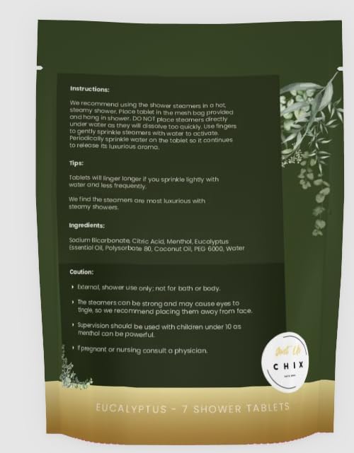 Bella Aria by Just Us Chix - Breathe Eucalyptus Shower Steamers, Aromatherapy Spa Experience, 7 Aromatic Tablets with Mesh Bag