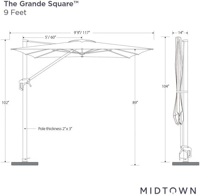 Midtown Umbrellas 9 x 9 Ft Outdoor Cantilever Patio Umbrella w/Terylast Ivory White Fabric - Rotate 360° Offset Patio Umbrella, Deck Patio Umbrella, Backyard Umbrella & Garden Umbrella - Black Frame