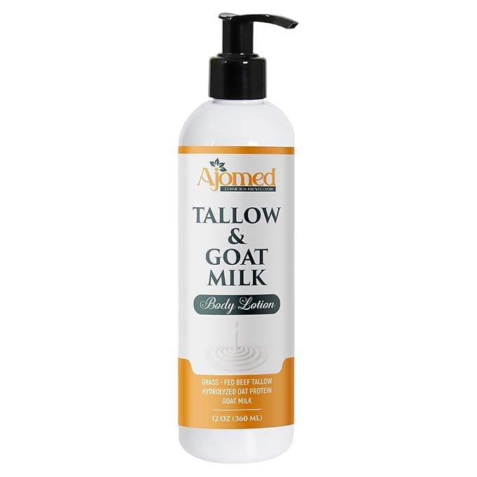 Tallow & Goat Milk Body Lotion for Sensitive Skin, Organic Lotion - tallow for skin cream, Dry skin, Goat Milk face and body Moisturizer - Handmade lotion (12oz, OATMEAL & HONEY)