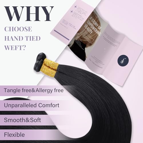 Fshine Genius Weft Hair Extensions Color 1 Black Real Human for Women 24 Inch 60 Gram Genius Weft Human Hair Extensions Natural Long Straight Weave