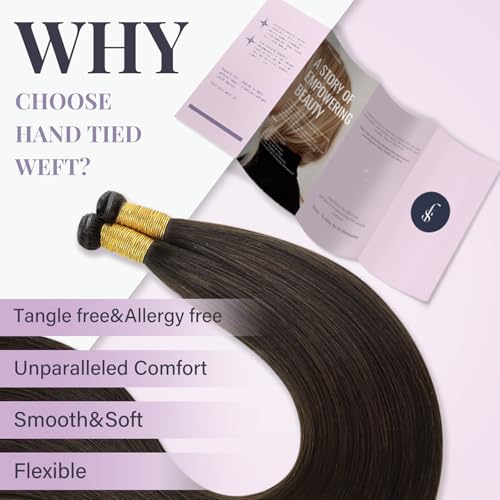 Fshine Genius Weft Real Human Hair Genius Weft for Women Darkest Brown Color 2 14 Inch 50 Gram Bundle Remy Human Bundle Natural Human Weave