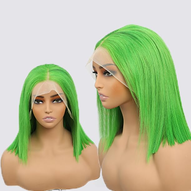 Green Bob Wig Human Hair Wear and Go Glueless Bob Wig 13x4 HD Lace Front Wigs Human Hair Bob Human Hair Wigs For Black Women 200% Density Pre Plucked With Baby Hair (12inch)