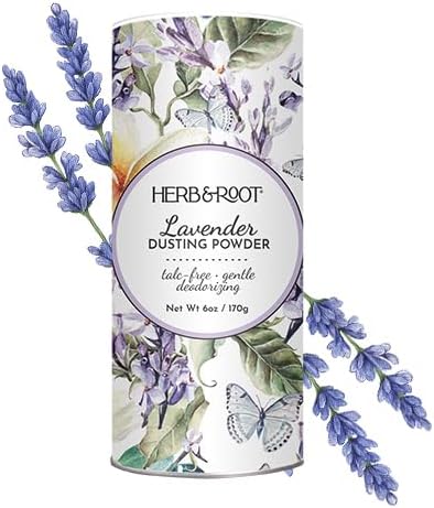 Herb & Root Talc Free Body Dusting Powders. Rose, Vanila, Sandalwood, Lavender, Jasmine, and Gift Sets (Full Size, Lavender)