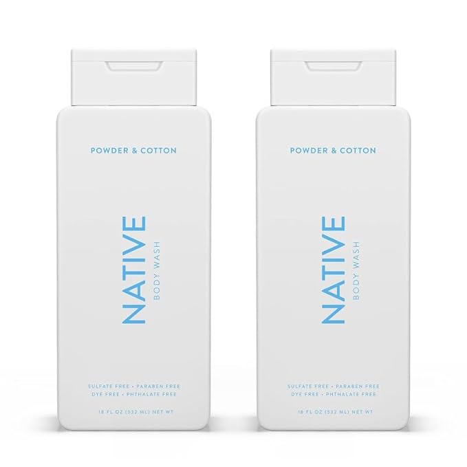 Native Body Wash for Men & Women, Seasonal | Sulfate, Paraben, and Dye Free, with Naturally Derived Clean Ingredients Leaving Skin Soft and Hydrating, Powder & Cotton 18 oz - 2 Pk