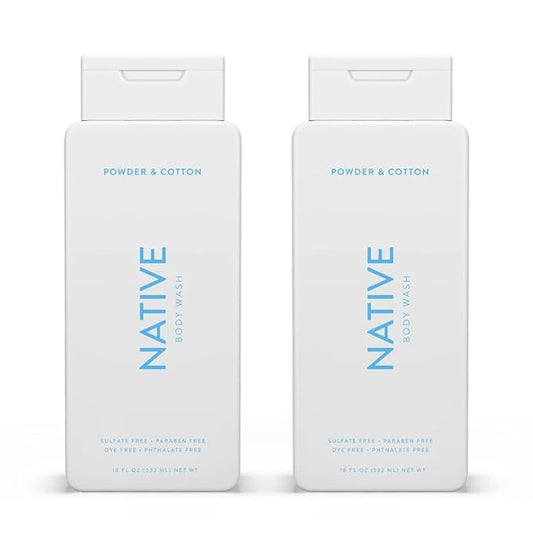 Native Body Wash for Men & Women, Seasonal | Sulfate, Paraben, and Dye Free, with Naturally Derived Clean Ingredients Leaving Skin Soft and Hydrating, Powder & Cotton 18 oz - 2 Pk