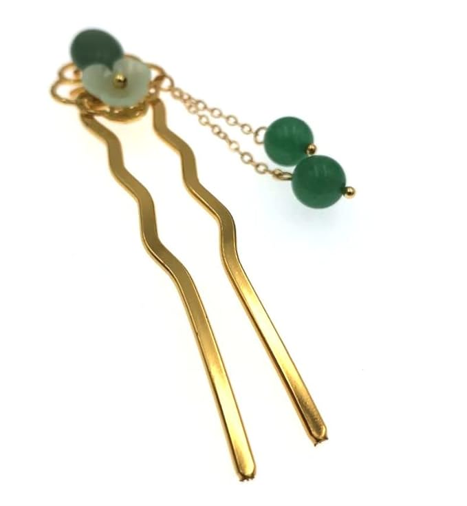 Jade Flower Hair Pins Women Girls Hair Stick,Retro Hanfu U Shape Chopsticks Hair Styling Hair Making Accessories Headwear 3.5inch