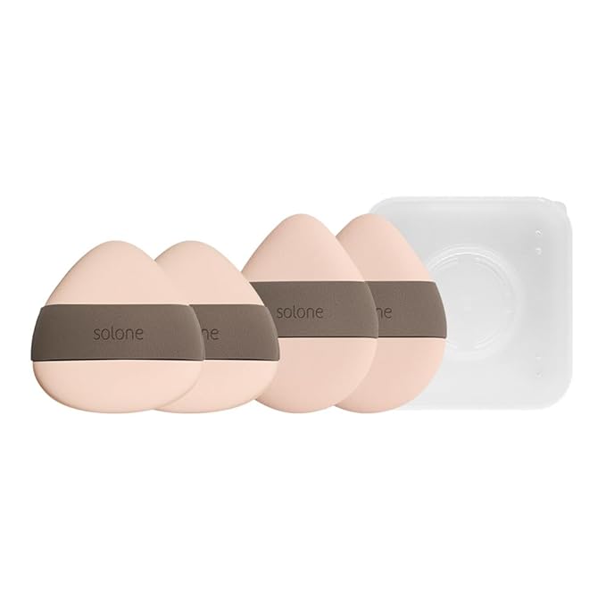 Solone 4 Pcs Double Sided Souffle Makeup Puff Rubycell with Travel Case for Foundation, Concealer, and Powder; Beginner-friendly, Soft Blending Sponge Set