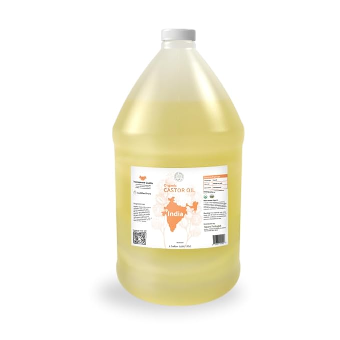 Organic Castor Oil Direct From India - Cold Pressed Castor Oil For Face, Hair Growth, Eyelash Serum, Eyebrow - Skin and Face Moisturizer and Detox - Hexane Free 1 Gallon
