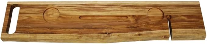 EcoDecors Eleganto 42" Live Edge Solid Teak Bath Caddy Tray with Handle, Book & Tablet Holder, Wine Glass Holders, Luxury Bathtub Tray
