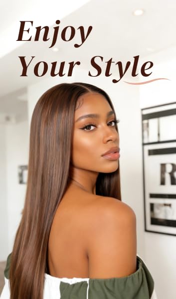 Arabella 6x5 Ready to Go Glueless Wigs Human Hair 230% Density Lace Front Wigs 100% Human Hair 12A Pre Cut Lace Pre Plucked Bleached Knots 4# Brown Straight Wig Human hair (20inch, 6x5 Straight Wig)