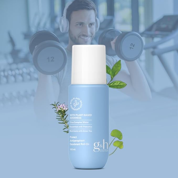 G&H Protect Anti-Perspirant Roll-On Deodorant Long-Lasting Protection – Plant Based Formula- Green Tea and Cica Extract - Each Item Has 100 ml, 3.4 Fl Oz, (Pack of 4)