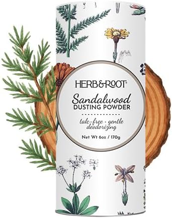 Sandalwood Talc-Free Dusting Powder with Arrowroot, Oats, Zinc & Magnesium - Body & Foot Powder for Women, Chafing & Deodorizing (Sandalwood)