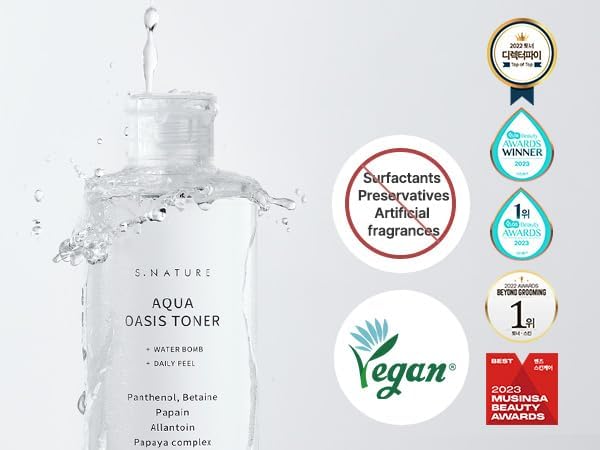 S.NATURE Aqua Oasis Toner | PHA, Soothing and Calming Skin,Hydrating, Refreshing Toner for All Skin Types, Korean Skin Care, Vegan | 300ml, 10.14 Fl Oz