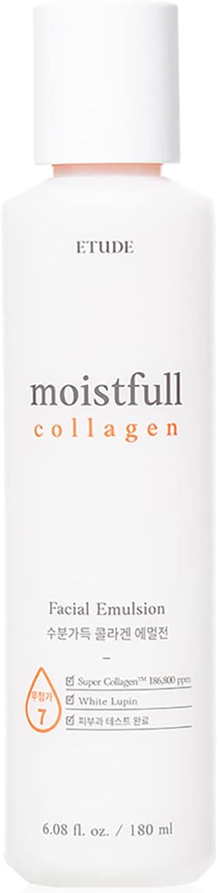 Etude Moistfull Collagen Facial Emulsion, Face Moisturizer, Super Collagen Water, Lupinus Albus Protein, Soft Milk Type Texture, Human Skin Patch Test Completed, Korean Skin Care, Beauty (6.08 Fl Oz)