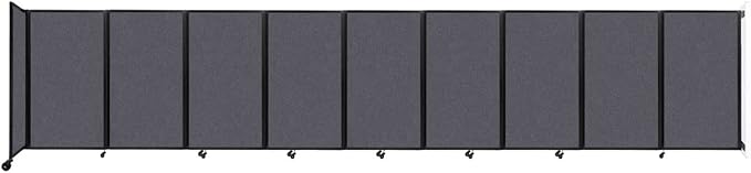 Versare Room Divider 360 Wall-Mounted Folding Partition | Locking Wheels | Temporary Room Separator | 25' x 5' Dark Gray SoundSorb Panels