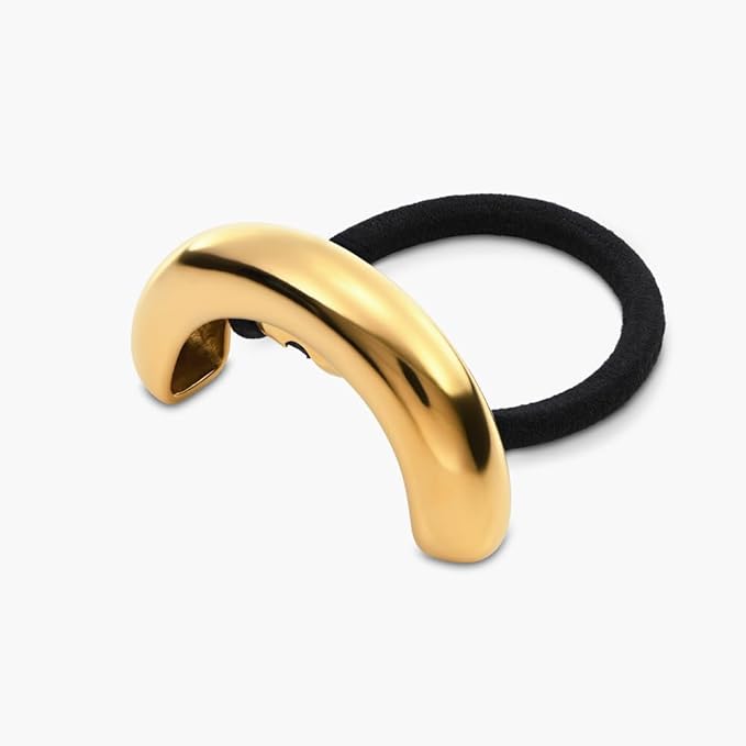 OAK & LUNA - Designer Pony Cuff - Hair Accessory for Her, Women - Dainty Gift for Birthday, Christmas (Half Moon, Stainless Steel with Gold Plating)