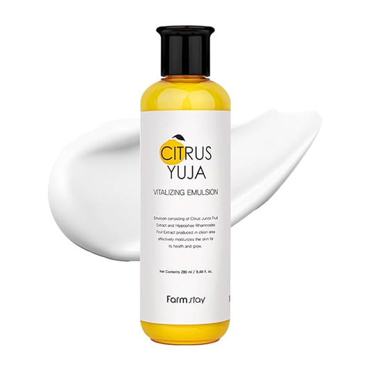 FARMSTAY Citrus Yuja Vitalizing Emulsion – Vitamin C Face Moisturizer for Dry & Sensitive Skin, Dark Spot Correcting, Deep Hydrating for Glowing Skin, Korean Skin care, for Women & Men, 9.46 fl. oz.