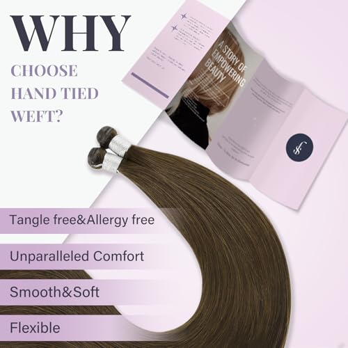 Fshine Genius Weft Human Hair Extensions Sew in Extensions Chocolate Brown Genius Weft 18 Inch 50g Remy Human Bundle Light Brown Human