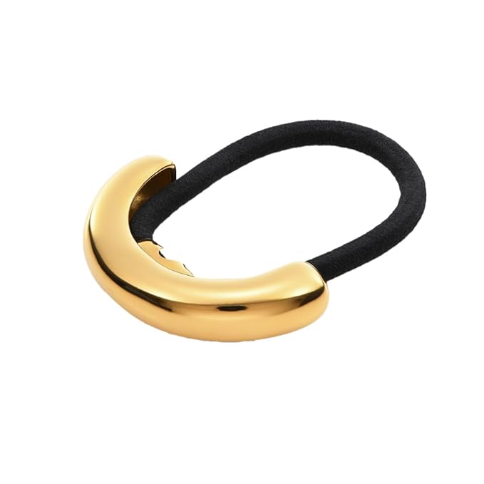 OAK & LUNA - Designer Pony Cuff - Hair Accessory for Her, Women - Dainty Gift for Birthday, Christmas (Half Moon, Stainless Steel with Gold Plating)