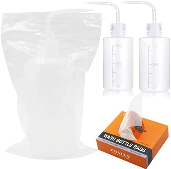 Yuelong Tattoo Wash Bottle with Bags Kit, 2Pcs 250ml Squeeze Washing Tools and 250pcs Tattoo Bottles Covers Water Squirt Bottle with Scale Labels for Medical Label Tattooing Supplies